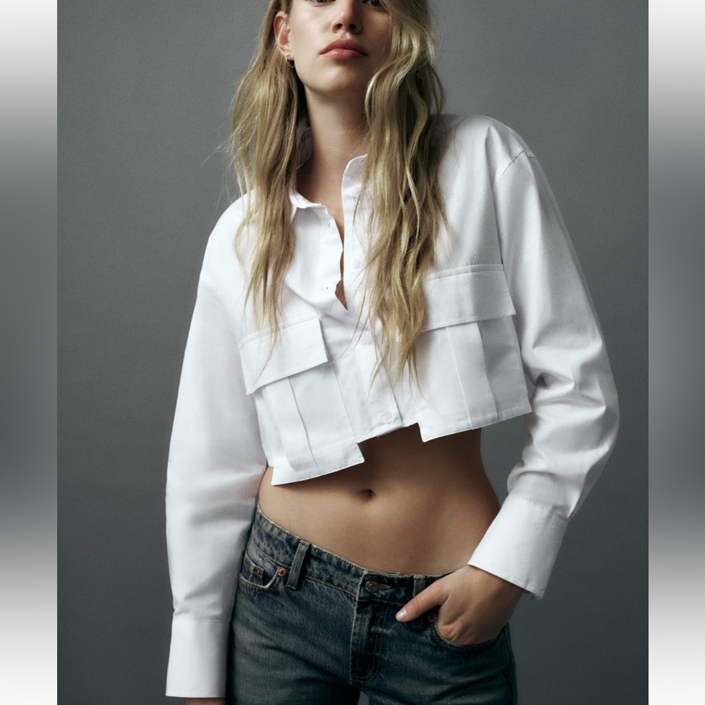 Zara cropped gabardine shirt, size small